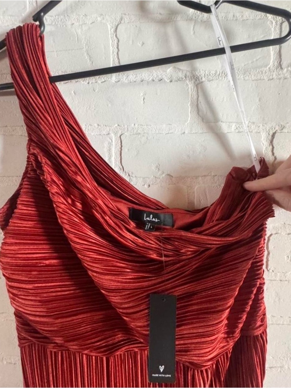 Lulu's Crimson One-Shoulder Pleated Evening Dress